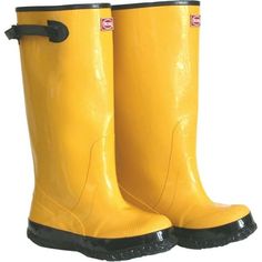 Boss heavy duty rubber over-the-shoe slush knee boot 17 In. yellow. Applications include construction, road work, utilities, environmental cleanup and remediation. Bar-tread non-slip outer sole. Fabric lined. Top strap & buckle. Size: 17" x 15" x 4".  Gender: unisex.  Age Group: adult. Yellow Rain Boots, Road Work, Knee Boot, Knee Boots, Rain Boots, Clothing And Shoes, Size 16, Womens Boots, Age Group