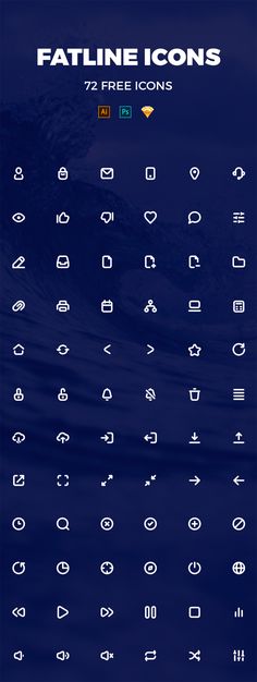 some type of icons that are on a blue background with the text fatline icons