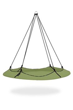 an upside down hammock hanging from a metal hook on a white background with clippings