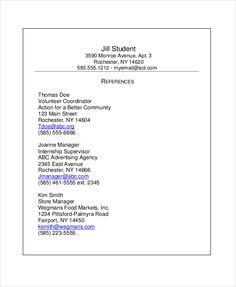 an image of a student's resume for the upcoming school year, with references on it