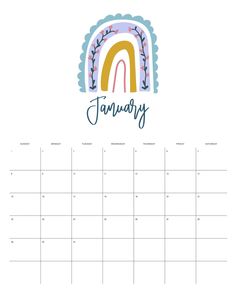 a calendar with the word january on it and an image of a rainbow in the background