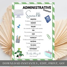 a green and white striped paper fan with the words,'admitive kit'on it