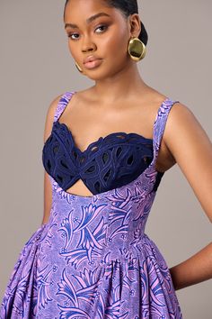 SLEEVELESS FIT AND FLARE PRINT DRESS WITH HAND EMBROIDERED BRALETTE INSERT Material: Cotton Care: Dry clean for best results Model is wearing UK10 Classy Asoebi Lace Styles, Flare Ankara Dress, Christie Brown, Ankara Design, New Years Nails, Sleevless Dress, African Outfits, Ankara Dress Styles, African Print Dress Designs