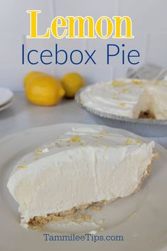 a lemon icebox pie on a white plate