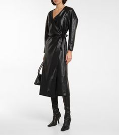 Faux leather midi dress in black - Proenza Schouler | Mytheresa Leather Midi Dress, Midi Dress Style, Leather Outfit, Proenza Schouler, Black Midi Dress, Dress Making, Designing Women, Jumpsuit Dress, Wrap Dress