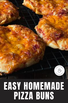 homemade pizza buns on a grill with the words easy homemade pizza buns