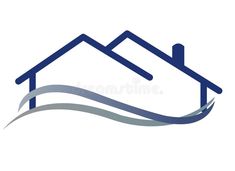 a house with water waves around it and the roof on top of it royalty illustration