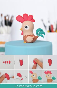 a cake topper that has been made to look like a chicken