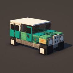 a low poly model of a green truck