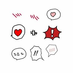 some different types of speech bubbles on a white background with red and black texting