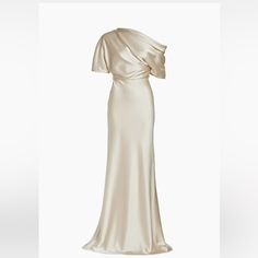 Great Condition! Beautiful Color! Size - 6 Or Medium Classic Silk Evening Gown, Elegant Cream Evening Dress, Classic Silk Evening Dress For Weddings, Elegant Cream Evening Dress For Gala, White Pre-draped Gala Gown, White Pre-draped Evening Dress, Elegant Cream Gown, Classic White Evening Gown, Elegant Cream Ball Gown