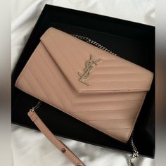 Wallet On Chain Good Condition 100% Authentic Receipt Included Saint Laurent Woc, Pink Ysl, Bags Pink, Saint Laurent Bags, Yves Saint Laurent Bags, Wallet On Chain, Pink Bag, Yves Saint Laurent, Saint Laurent