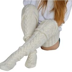 ***** Welcome To Pb23 Boutique ***** Thigh High Socks Chunky Cable Knit Color: Creme One Size Thanks For Checking Us Out!!!! Long Chunky White Socks, Knit Overknee Socks, Winter Stockings, Wool Stockings, Over Knee Socks, Fluffy Socks, Knit Stockings, Leg Warmer, Stockings Legs