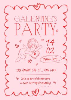 valentine's party flyer with an angel on it