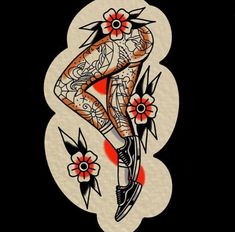 a woman with tattoos on her body and flowers