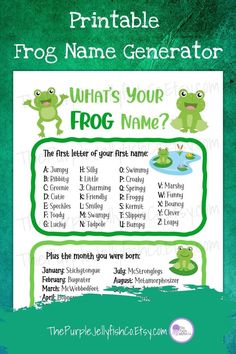 printable frog name generator for kids to use in the classroom or at home,