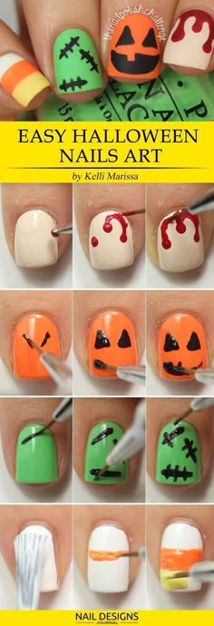 There are many easy Halloween nails tutorials out there, and sometimes it may get confusing on what to pick. So, we simplified that process for you! Halloween Nail Art Easy, Art For Beginners, Nail Art For Beginners, Diy Nail Art