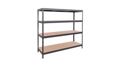 an empty shelving unit with three shelves on each side and one shelf above the other