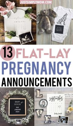 the cover of 13 flat lay pregancy announcements