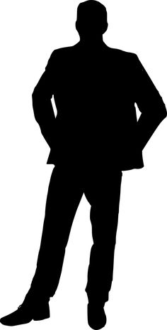 the silhouette of a man in a suit and tie is standing with his hands on his hips