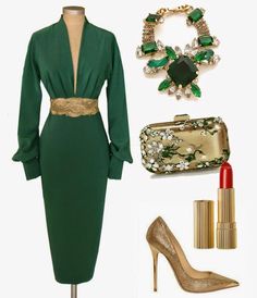 Para este otoño-invierno, continúo con las propuestas para crear unos looks  de lo más espectacular entre nuestras invitadas, así ... Dress To Impress Classy, Classy Dress Outfits, Couture Fashion, Evening Wear, Green Dress, Chic Outfits, Dress To Impress