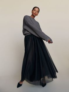 Prisca Skirt - | Reformation Tshirt And Tulle Skirt, Tulle Skirt Sweater Outfit, Tulle Midi Skirt Outfit, Shabbat Outfit, Tule Skirt Outfit, Tulle Skirt Outfit, Tulle Skirts Outfit, Sheer Maxi Skirt, 2024 Ideas