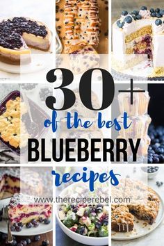 blueberry desserts with the words, 30 of the best blueberry recipes