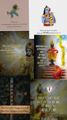 four different images with words on them and pictures in the middle one has an image of lord rama