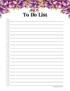 to do list with purple flowers and leaves on the border, in front of a white background