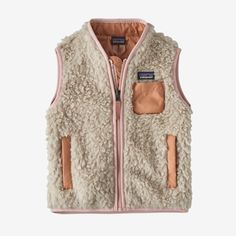 The Baby Retro-X® Vest provides windproof warmth with soft 100% recycled polyester ½"-pile fleece. Made in a Fair Trade Certified™ factory. - Natural w/Mallow Pink Patagonia Sale, Patagonia Baby, Patagonia Retro X, Baby Patagonia, Wind Protection, Toddler Boy Outfits, Fleece Vest, Outdoor Woman, Outdoor Outfit