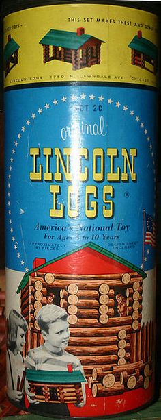 an old tin can with lincoln logs on it