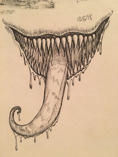 a drawing of a monster's mouth with water dripping from it