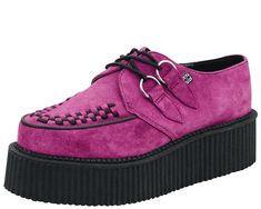 RASPBERRY MONDO CREEPERS. Velvet Creepers, Tuk Creepers, Platforms Boots, Oc Dress, Creeper Boots, Platform Creepers, Creepers Shoes, Blue Suede Shoes