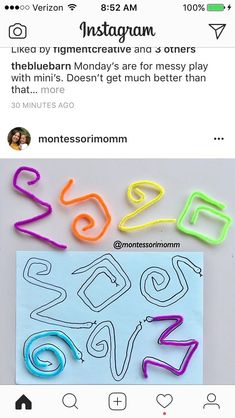 an instagram page with neon colored paper clips on it and the words instagram written in