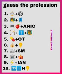 a poster with the words guess the profession and other things to do in front of it