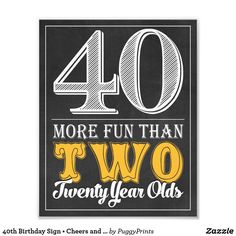 a black and yellow birthday card with the words 40 more fun than two twenty year olds