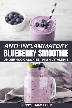 healthy anti-inflammatory blueberry smoothie Anti Inflamatory Smoothie, Antioxidant Smoothie, Inflammation Foods, Inflammation Recipes, Blueberry Smoothie Recipe, Anti Inflamatory