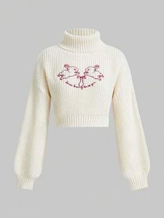 Turtleneck Sweater Women, Rabbit Embroidery, Floral Turtleneck, Kawaii Sweater, Lantern Sleeve Sweater, Floral Pullover, Ladies Turtleneck Sweaters, Floral Retro, Womens Turtleneck