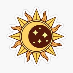 the sun with four stars on it sticker is shown in brown and yellow colors