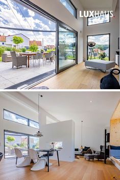 the inside and outside of a modern house