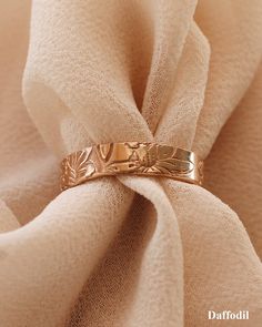 14K Gold Filled Birth Flower Hand Stamped Thick Ring Bands — Priscilla Ma Elegant Adjustable Flower Engraved Ring, Daffodil Birth Flower, January Jewelry, Thick Wedding Bands, Flower Wedding Band, Flat Bracelet, Ring Pattern, Ring Bands