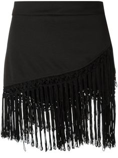 Black cotton fringed skirt from Amir Slama. | AMIR SLAMA Fringed Skirt Ankle Cowboy Boots, Cotton Skirts, Sleeveless Wrap Dress, Printed Silk Shirt, Fashion Figures, Fringe Skirt, Silk Midi Dress, Dolce E Gabbana, Matches Fashion