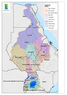 a map showing the location of different rivers and lakes in central africa, as well as major cities