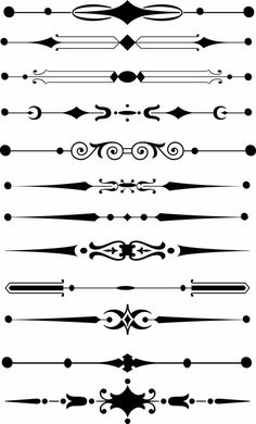 a set of decorative dividers, lines and swirls in black on a white background