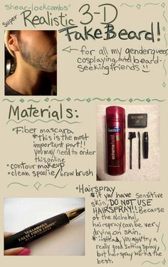 velocicrafter: “soloshikigami: “ patchworkheart: “ purrrcatory: “ shear-lockcombs: “ So I came up with this great idea for a fake beard using fiber mascara and I realized there were no tutorials out... Wig Tips, Cosplay Tutorial