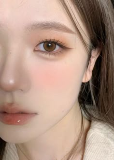 No Makeup Korean Look, Korean No Makeup Makeup Look, Daily Asian Makeup, Douyin Makeup Peach, Douyin Simple Makeup, Brown Tone Makeup Looks, Brown Eyeliner Asian, Warm Korean Makeup, Casual Douyin Makeup