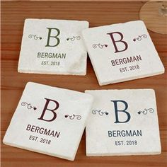 Create a sophisticated gift out of these elegant Marble Coasters. .Printed in your favorite design color, any single initial, your family name and any established year, these coasters make a great gift among family and friends. . Monogram Coasters Diy, Slate Tile Crafts, Ceramic Tile Crafts, Wood Signs Sayings, Monogram Coasters, Family Wood Signs, Small Business Packaging Ideas, Family Monogram, Tile Crafts