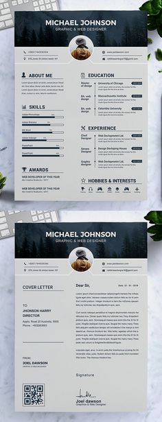 two resume templates on top of each other with the same font and color scheme