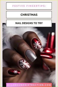 ** Christmas Nails Biab, Red Chrome Christmas Nails, Christmas Nails Silver, Holiday Dip Nails Winter, Subtle Holiday Nails, Red And Silver Nail Designs, Christmas Nails Red And Green, Elegant Holiday Nails, Red And Silver Nails