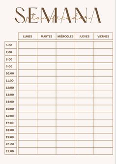 a printable sign up sheet with the names and dates for semaa in spanish